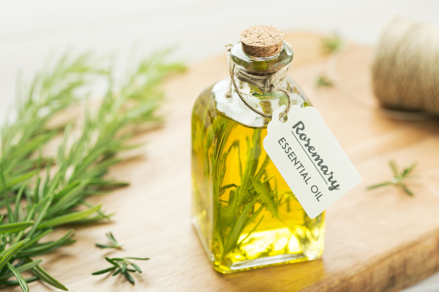 Aceite de romero - frasco aceite esencial hojas frescas planta Rosmarinus officinalis