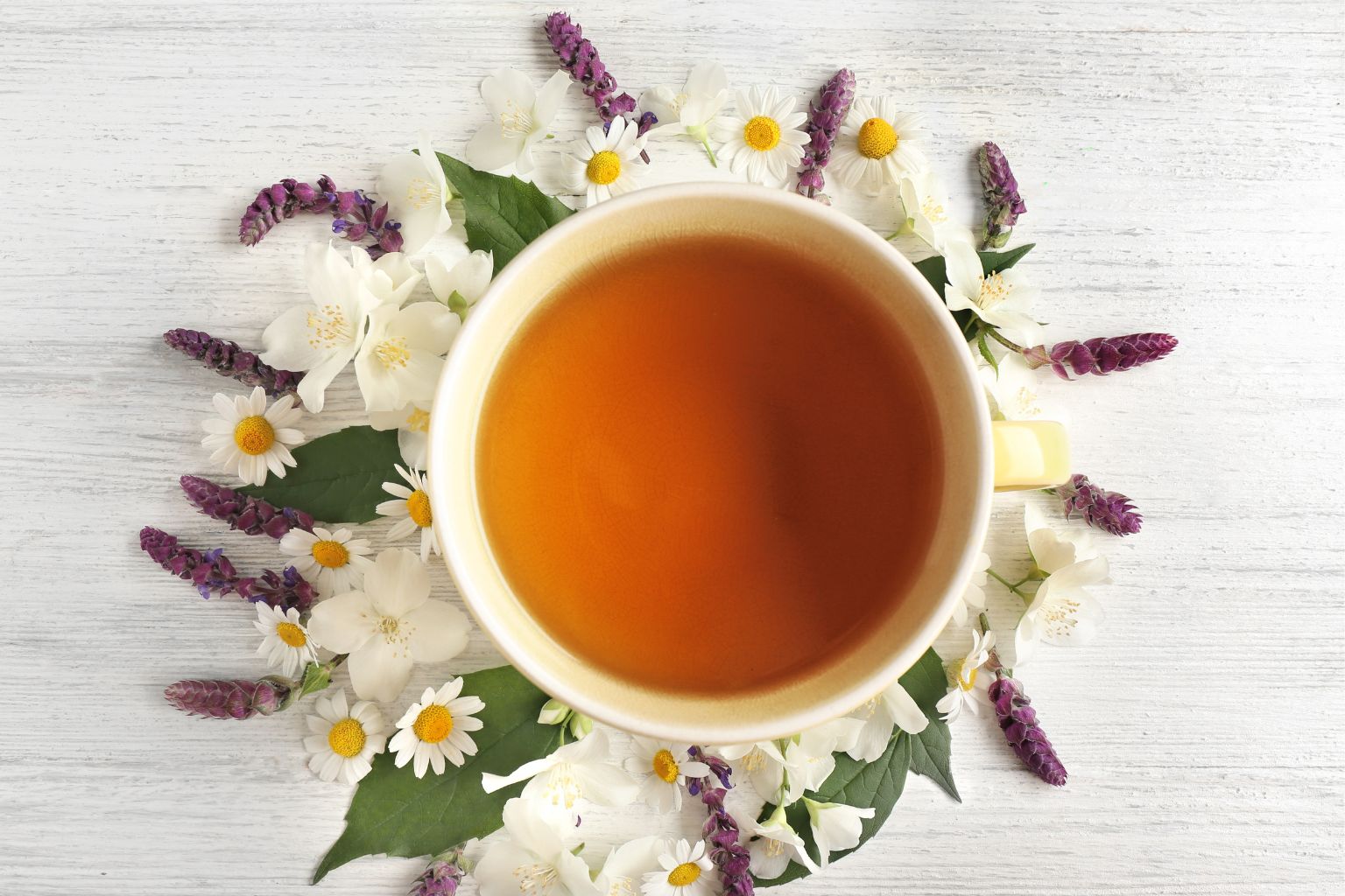 Infusión de manzanilla con información sobre contraindicaciones de la manzanilla y precauciones de uso