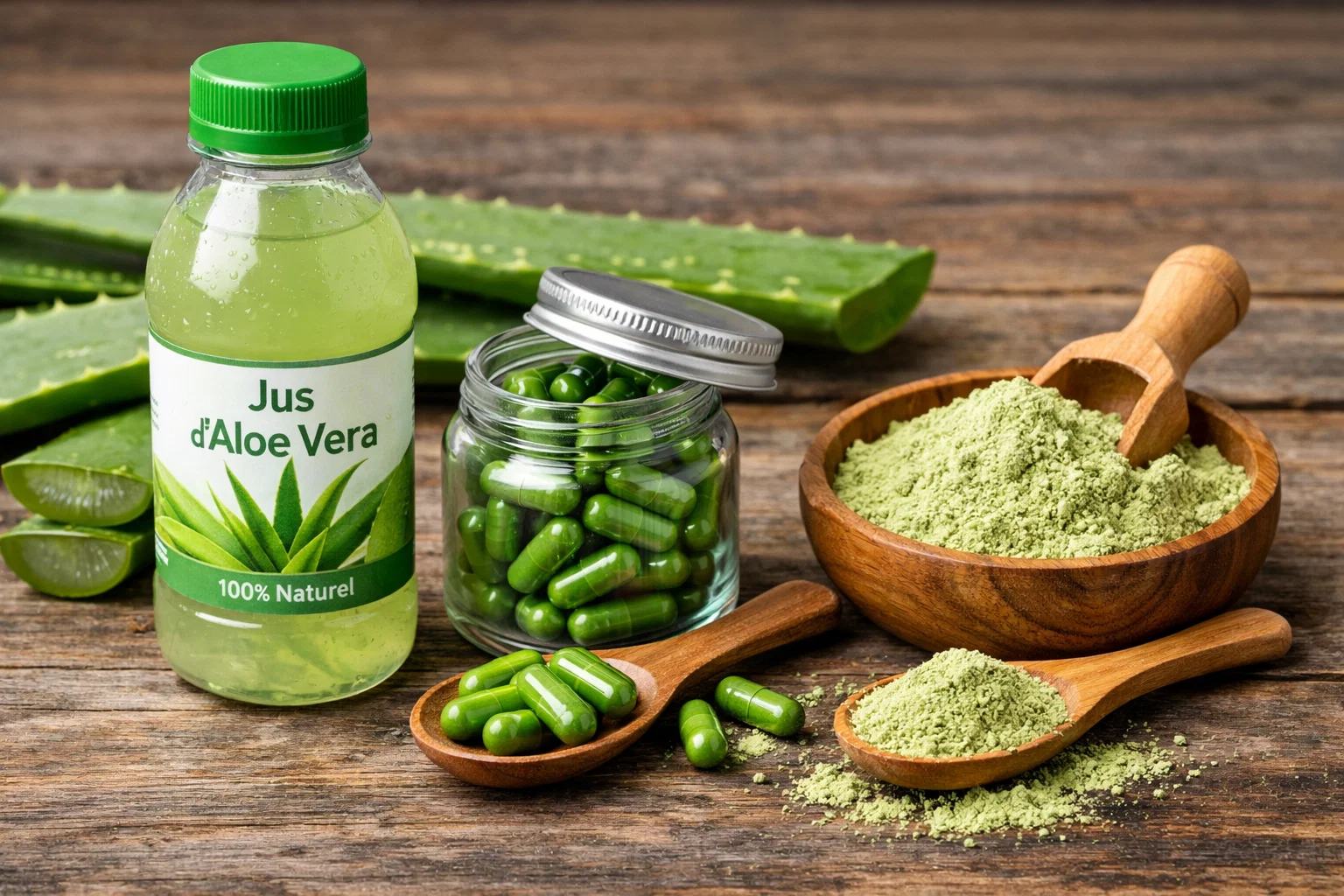 Presentaciones comerciales jugo aloe vera cápsulas polvo líquido